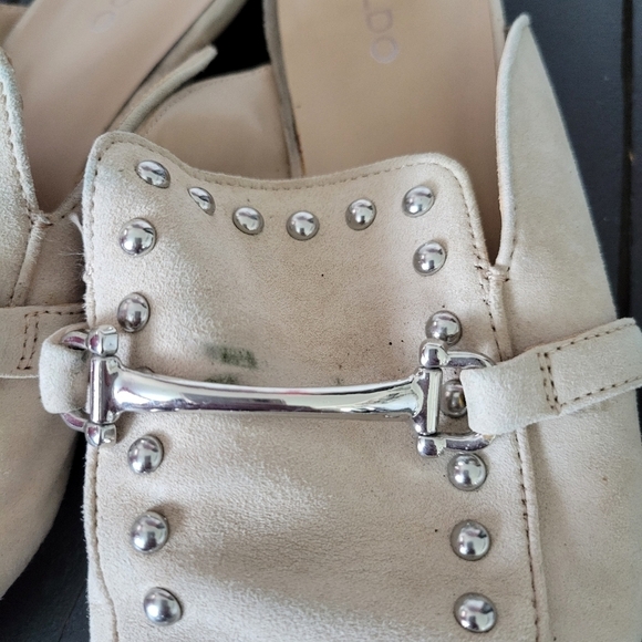 Aldo Mules Beige Slides Slip On Horsebit Studs Women's 7 Shoes - Picture 7 of 9